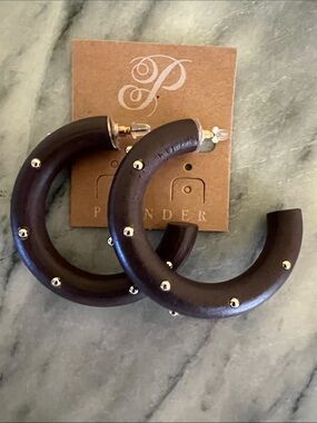 Plunder Dark Brown Hoop Earrings with Gold Studs. Earrings are New without tags